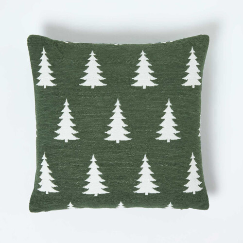 Homescapes Festive Alpine Tree Cushion Moss Green Woven