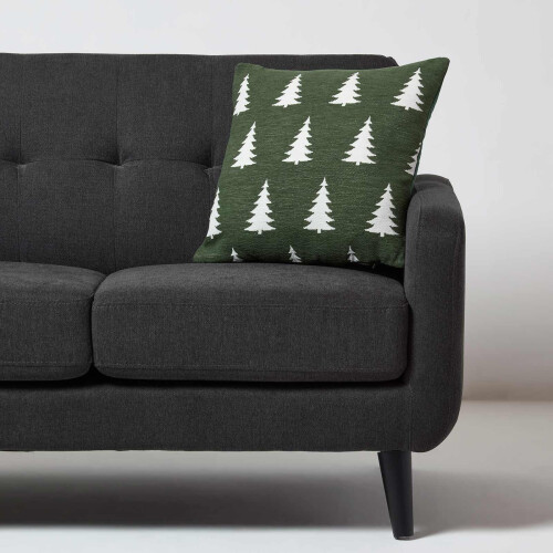Homescapes Festive Alpine Tree Cushion Moss Green Woven 1
