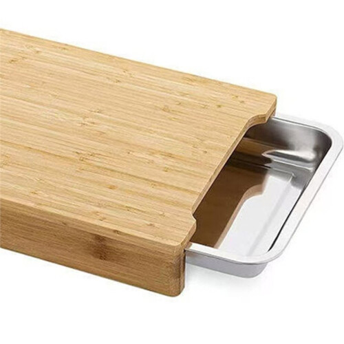 Wood Cutting Board with Slide Out Trays, Solid Butcher Block with Multi-Function Drawers 1