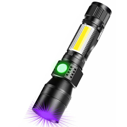 UV Light & Strong Light Flashlight USB Rechargeable for Camping, Pets Urine Detection, and More