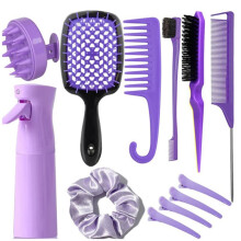 12Pcs Detangling Hair Brush Set with Continuous Mist Bottle, Scalp Massager & Rat Tail Comb for Wet Dry Curly Hair