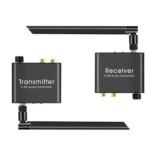 50m 5.8G Wireless Audio Transmitter and Receiver Extender Adapter W/ Volume Control No Delay for R/L 3.5mm RCA Amplifier