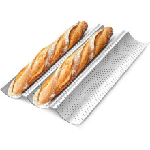 Baguettebroodpan, Premium Anti-Aanbak Geperforeerde Franse Brood Baguette Bakpan, 3 Broden Baguette Bakplaat voor Zuurdesem