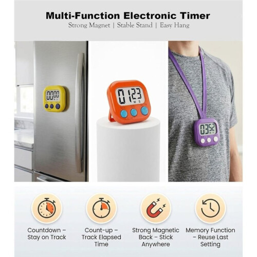 Digital Timer for Classroom Teachers Students, Magnetic Kitchen Countdown Timer, Easy Timers for Kids Homework 6 Pcs 2