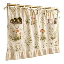 Oven Skirt Curtain, Heat-Resistant Oven Skirt for Door with Pockets, Decorative Mushroom Pattern Oven Curtain, 60x45 cm