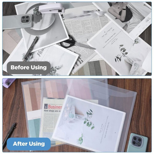 32 Pack Clear Plastic Snap Closure Document Storage Pouches with 60 Colorful Self-Adhesive Index Labels 2
