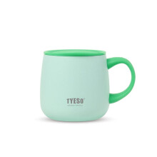 TYESO 355ml Vacuum Insulated Coffee Mug, Stainless Steel Ceramic Coated Desk Tumbler with Handle Lid for Home Office Green