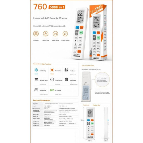 Universal Air Condition Remote 5000 in 1 Codes A/C Remote Control Quick Match  Search for 5000+ Air Condition 2
