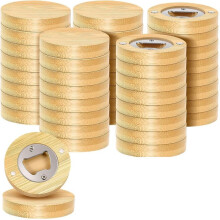 50pcs Magnetic Bottle Openers, Round Beer Bottle Openers, Wooden Bottle Openers That Attach to the Refrigerator