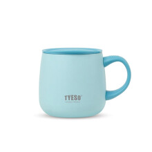 TYESO 355ml Vacuum Insulated Coffee Mug, Stainless Steel Ceramic Coated Desk Tumbler with Handle Lid for Home Office
