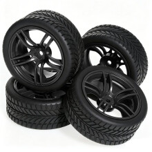RS610 65mm RC Hard Drift Tires & Wheel Rims, 1/10 -Road Car Upgrade Wheels with 12mm Hex Hub Black