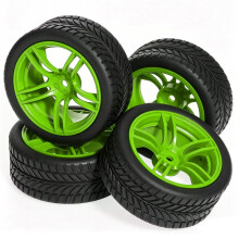 RS610 65mm RC Hard Drift Tires & Wheel Rims, 1/10 -Road Car Upgrade Wheels with 12mm Hex Hub Green