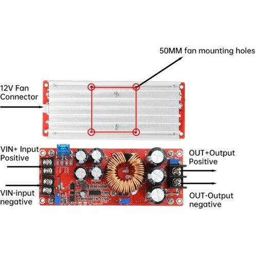 1200W 20A - Step- Converter, 10-60V to 12-80V Adjustable Step- Power Supply Module 2