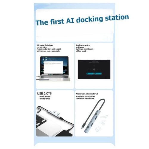 AI 3-Port HUB Type-C to USB 2.0 Dock Translation  Language Input for Laptops Desktops Tablets 1