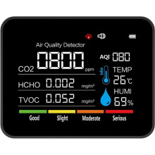 10 in 1 Air Quality Monitor CO2 Meter CO2 TVOC HCHO PM2.5 PM1.0 PM10 Smoke Temperature Humidity Detector Black