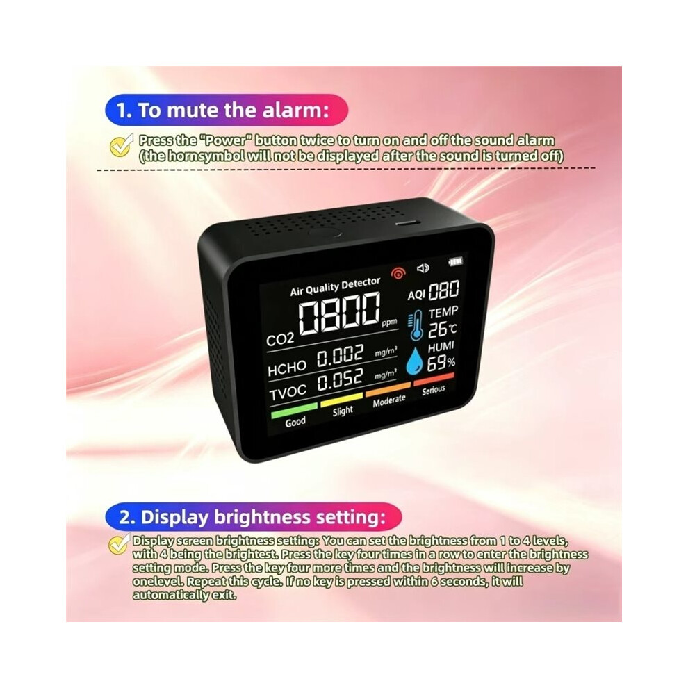 7 in 1 Air Quality Monitor CO2 Meter Carbon Dioxide Detector CO2 TVOC ...