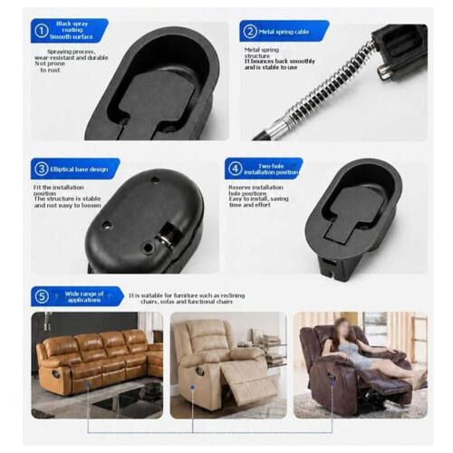 2 Sets Recliner Replacement Parts - Recliner Handle, Release Pull Cable Fits Most Recliner Sofas 2
