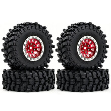 1.3 Inch RC Beadlock Wheel & Tire Set RC Crawler Upgrade Parts for 1/18 MJX H18P for  Bronco Off-Road Truck Red