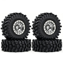1.3 Inch RC Beadlock Wheel & Tire Set RC Crawler Upgrade Parts for 1/18 MJX H18P for  Bronco Off-Road Truck Silver