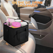 Reusable Drink Carrier with Handle - Insulated, Foldable 4-Cup Beverage Bag with No Spill Base, Adjustable Dividers