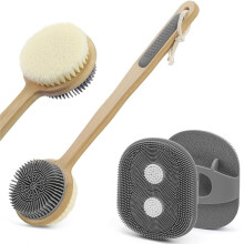 Back Scrubber for Shower + Body Scrubber - Dual Sided Silicone & Nylon Bristles Lather Well, Exfoliating Anti-Slip