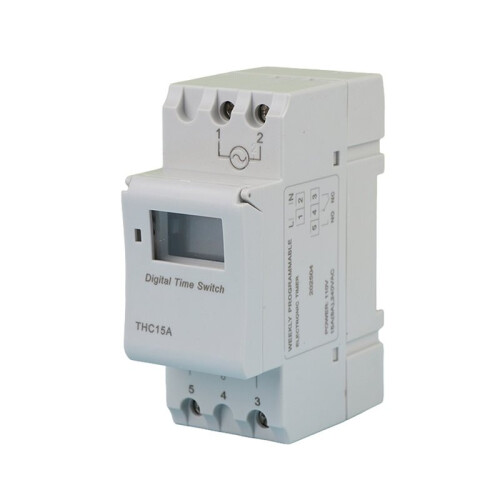 1pc Din Rail Electronic Timer, 110V, 7 Days Digital Programmable,  Relay Control, 8A to 16A, Model: THC15A.