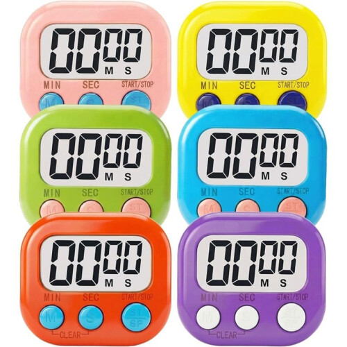 Digital Timer for Classroom Teachers Students, Magnetic Kitchen Countdown Timer, Easy Timers for Kids Homework 6 Pcs