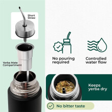 Vacuum flask en Acier Inoxydable 2-en-1 pour Yerba Mate, Bouteille Thermique Auto-Servie avec Bombilla Intégrée Tout-en-un