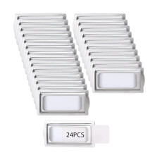 24 Pcs Self Adhesive Metal Bookplates for Books Card Horizontal Clip Label Holders Metal Drawer Tag Silver Label Plate