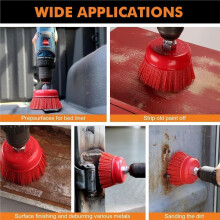 4" Nylon Cup Brush for Angle Grinder, 5/8" 11 Thread, 1/4" Drill Arbor Abrasive Filament Nylon Bristle Cup Brush