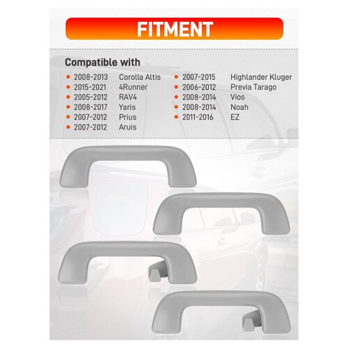 Conjunto de 4 Alças Internas para Teto, Compatíveis com para  4Runner, , RAV4, Prius e Highlander. Substitui As Peças 74610-52030 e 2