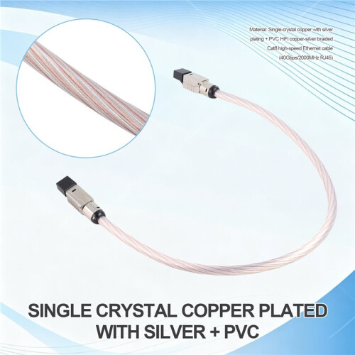 HiFi Copper Silver Braided Cat8 High Speed Ethernet Cable 40Gbps 2000MHz RJ45 Network Patch Audio Cable