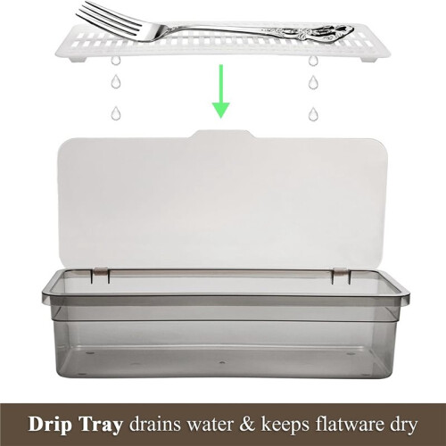 6 Pack Flatware Trays with Lid and Drainer, Plastic Utensil Holder for Kitchen Counter, Silverware Storage Box 1