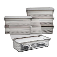 6 Pack Flatware Trays with Lid and Drainer, Plastic Utensil Holder for Kitchen Counter, Silverware Storage Box