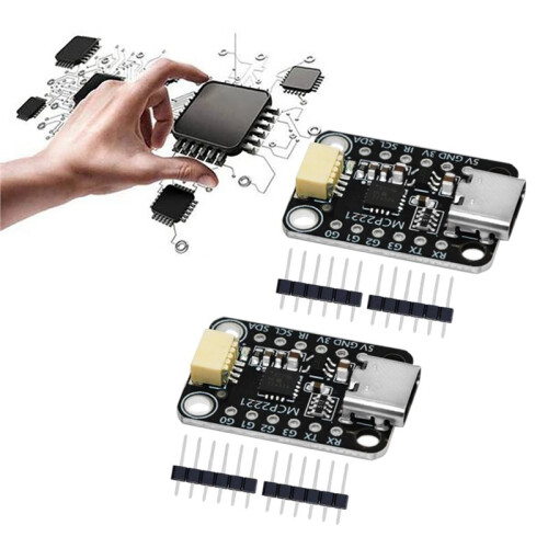 2PCS MCP2221A USB to GPIO ADC/I2C Adapter Module TYPE-C Signal Processing Board for OLED Display Sensor PWM Driver 2