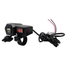 10-24V 3.1A Dual USB Motorcycle Charger with Voltmeter Fast Charge Cable for 12V/24V Motorcycles, ATVs, Boats
