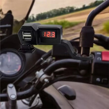 10-24V 3.1A Dual USB Motorcycle Charger with Voltmeter Fast Charge Cable for 12V/24V Motorcycles, ATVs, Boats