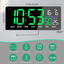 15.5 Inch Digital Wall Clock,with Seconds Timing and Countdown, Temperature Date Day of the Week,12/24H,for Home Offices