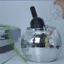 Disco-Eiskübel für Cocktailbars, 22,4 cm Großer, Silberner Spiegel-Discokugel-Kühler für Wein, Bier und Champagner