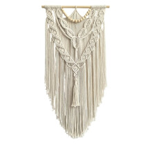 Makrama Ścienna w Stylu Boho, Geometryczny Gobelin Tkany z Bawełny, Ręcznie Robiony, Dekoracja Artystyczna w Stylu Boho z Drewnianymi Koralikami