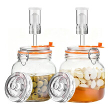 1L Weithalsfermentationsgläser, Packung mit 2 Komplettes Fermentationskit mit Luftschlössern & Glasgewichten für Sauerkraut