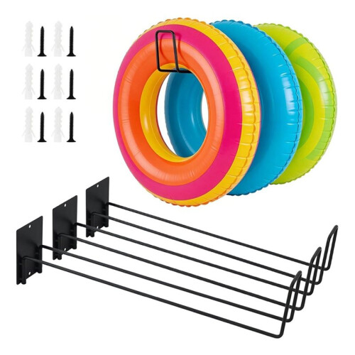 3 Pcs Pool Float Storage Holder, 17.3 Inch Wall Mount Pool Float Organizer Storage Rack with Hangers for Swimming 1