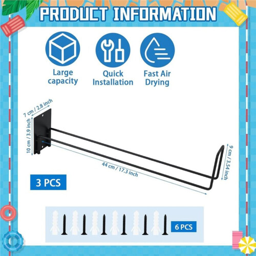 3 Pcs Pool Float Storage Holder, 17.3 Inch Wall Mount Pool Float Organizer Storage Rack with Hangers for Swimming 2