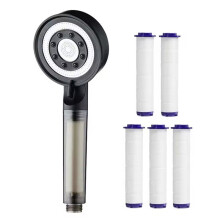 Black High Pressure Shower with Filter, 5 Modes Adjustable Large Flow Rainfall Spray Bathroom Accessory Set