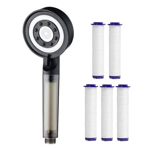Black High Pressure Shower  with Filter, 5 Modes Adjustable Large Flow Rainfall Spray Bathroom Accessory Set