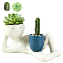 Lazy Guy Planter Garden Planter,Funny Plant Pots Lying Down Face Planter Pot with Drainage Cactus Planter