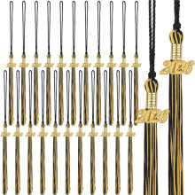 Pacote com 24 Borlas de Formatura 2026, Borla Acadêmica Preto-Ouro com Charme Dourado, para Cerimônias de Formatura