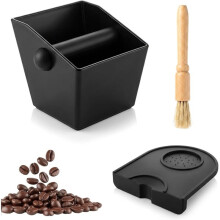 Knock Box Set for Portafilters: Coffee Knock Box with Non-Slip Tamper Mat & Cleaning Brush- for Espresso Machines