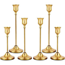 6PCS Gold Metal Taper Candlestick Holders Vintage Brass Home Decor for Dining Table Fireplace Mantel Wedding Christmas