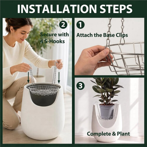 Adjustable Planter Insert,12-18" Pot Filler,4 Hooks & Chains False Bottom Pot Filler Rustproof Wire Basket Holds 45 Lbs 1